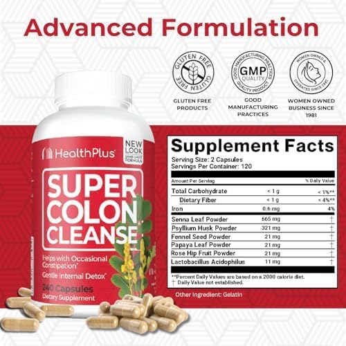 Close-up of Health Plus Super Colon Cleanse capsules