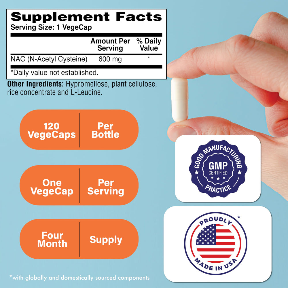 Front packaging of Health Thru Nutrition NAC 600mg 120 capsules