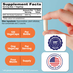 Front packaging of Health Thru Nutrition NAC 600mg 120 capsules