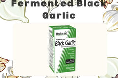 HealthAid Fermented Black Garlic packaging noting vegan and non-GMO