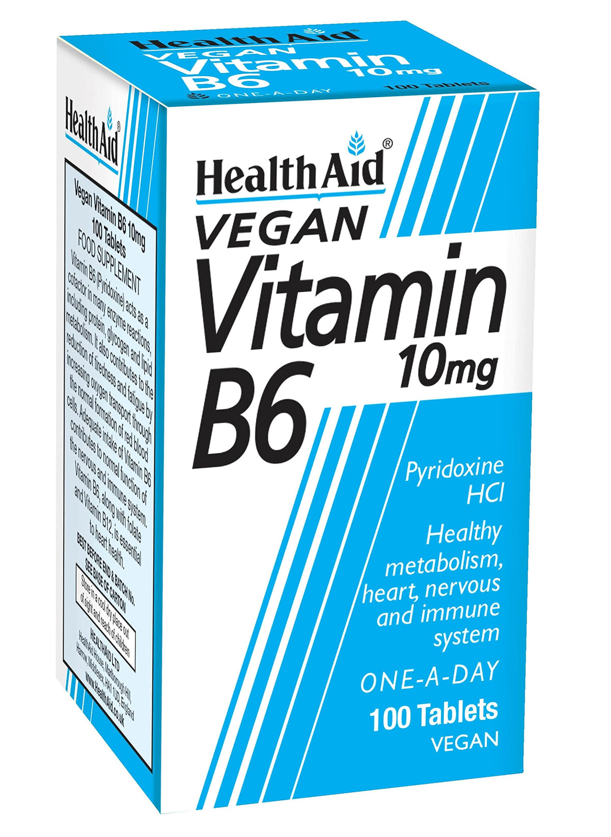 HealthAid Vitamin B6 (Pyridoxine HCl) 10mg tablets – 100-count bottle