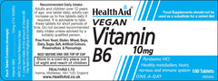 HealthAid Vitamin B6 (Pyridoxine HCl) 10mg tablets – 100-count packaging