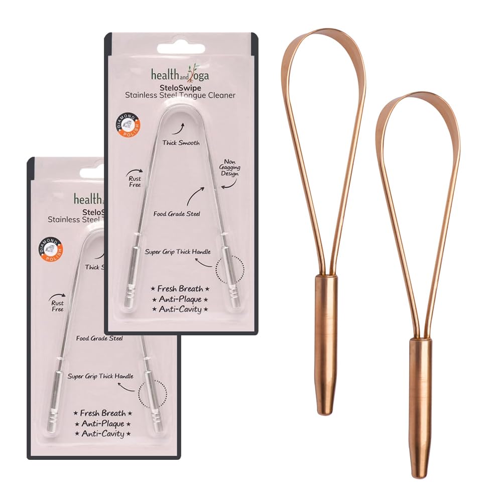 HealthAndYoga SteloSwipe stainless steel tongue cleaner set with carved handles
