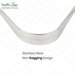 Close-up of stainless steel curved tongue cleaner tip