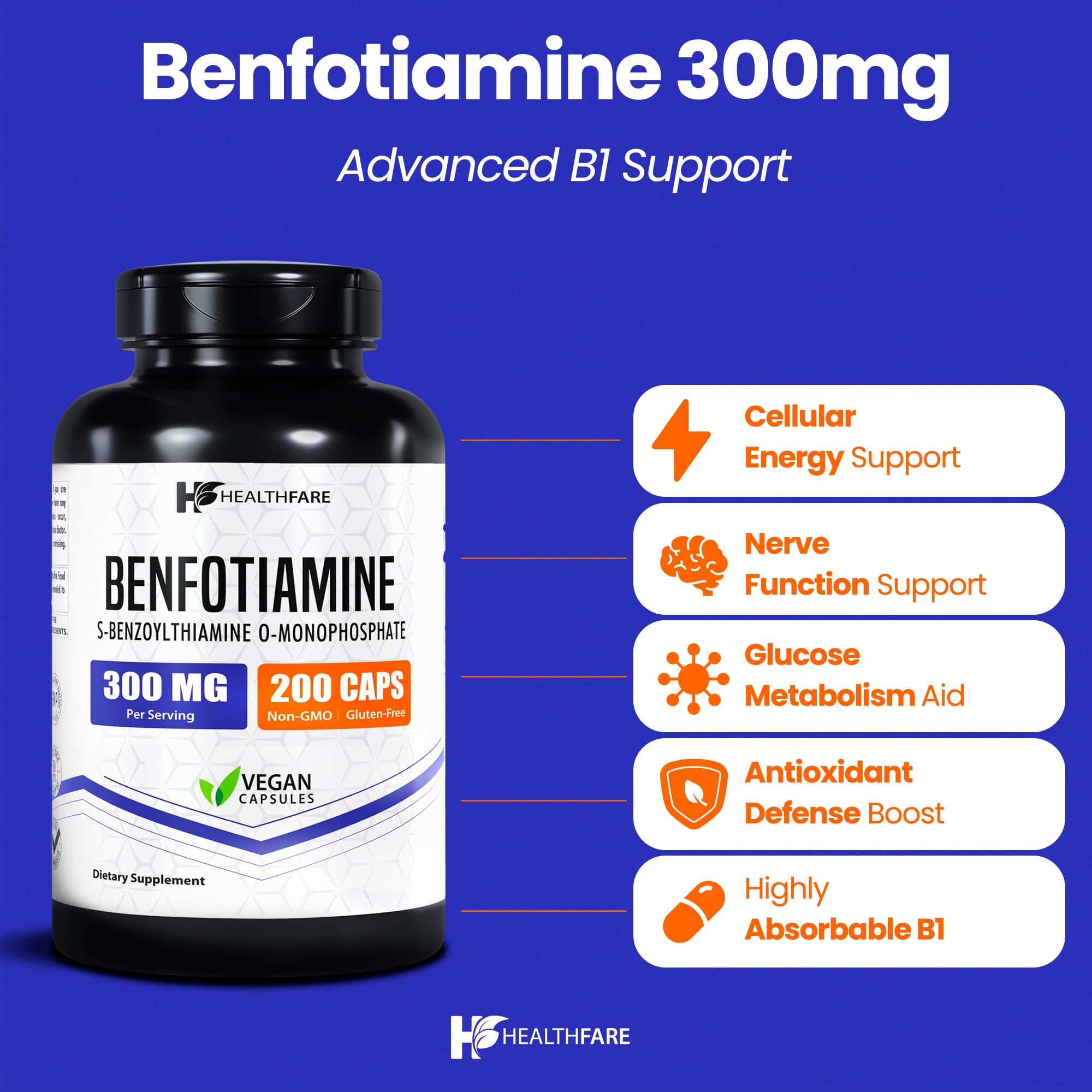 Healthfare Benfotiamine 300mg – product packshot with label