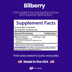 Close-up of HealthFare Bilberry Eye Supplement capsules