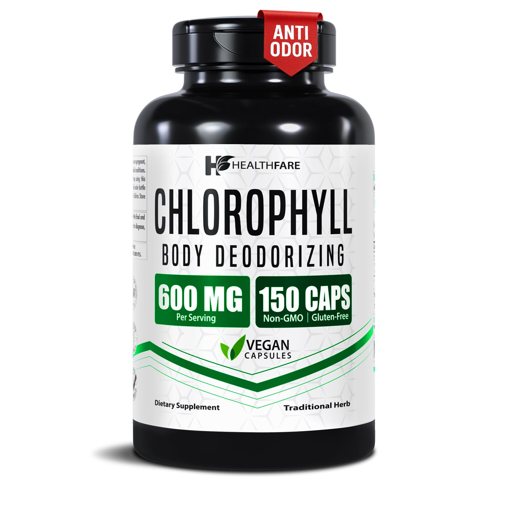 Healthfare Chlorophyll Capsules 600mg bottle with label