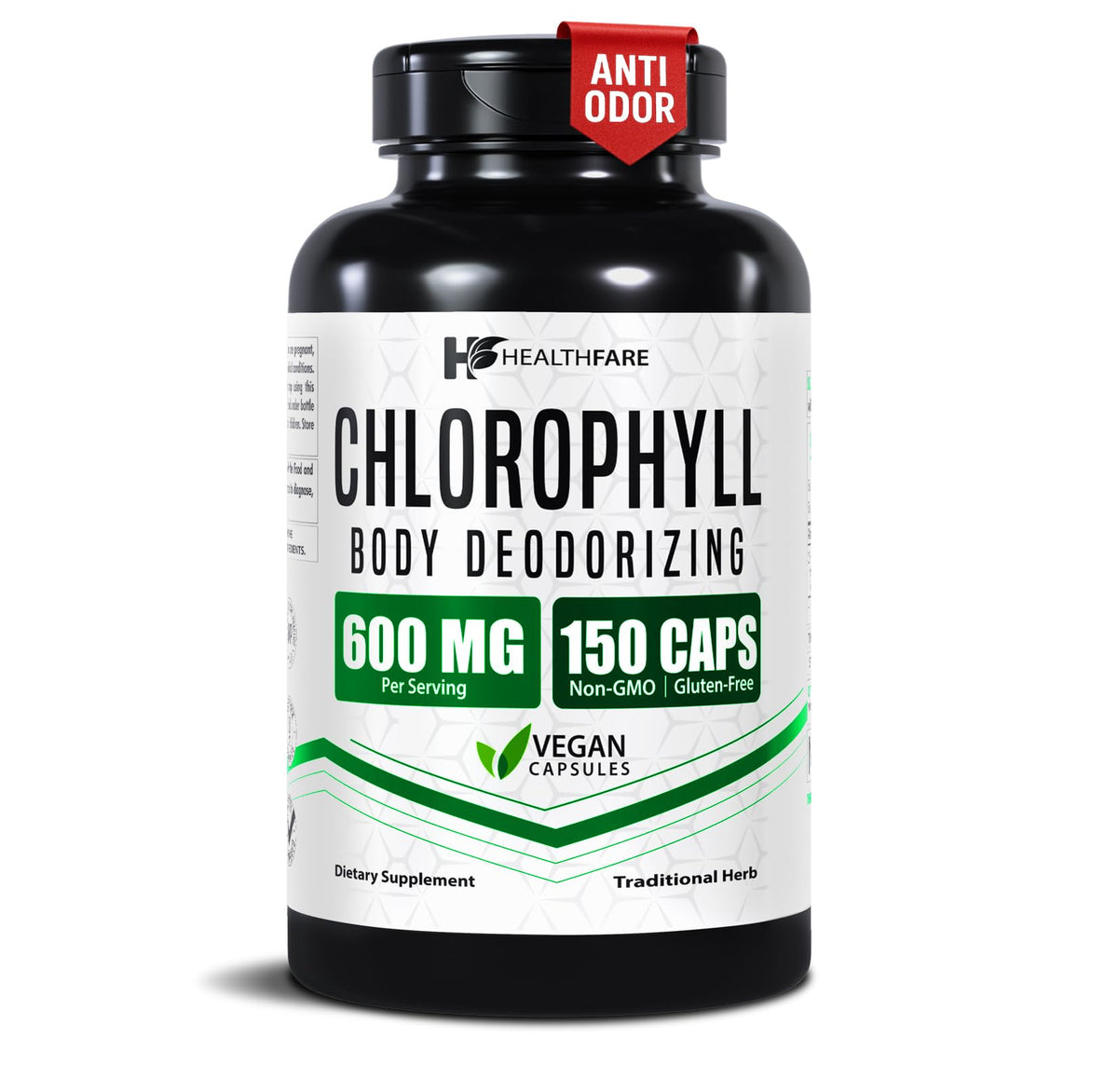 Healthfare Chlorophyll Capsules 600mg bottle with label