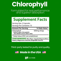 Healthfare Chlorophyll Capsules 600mg packaging and branding