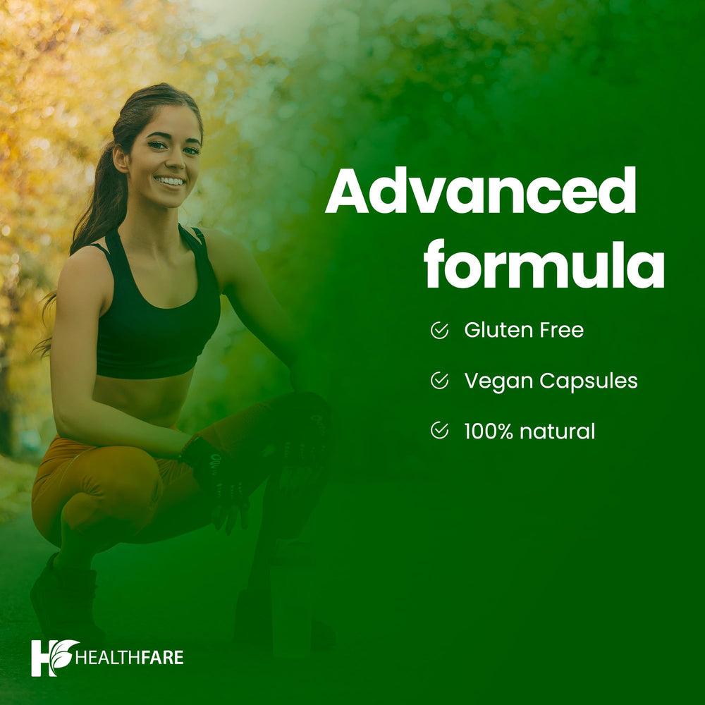 Vegan, non-GMO, gluten-free badges on Healthfare packaging