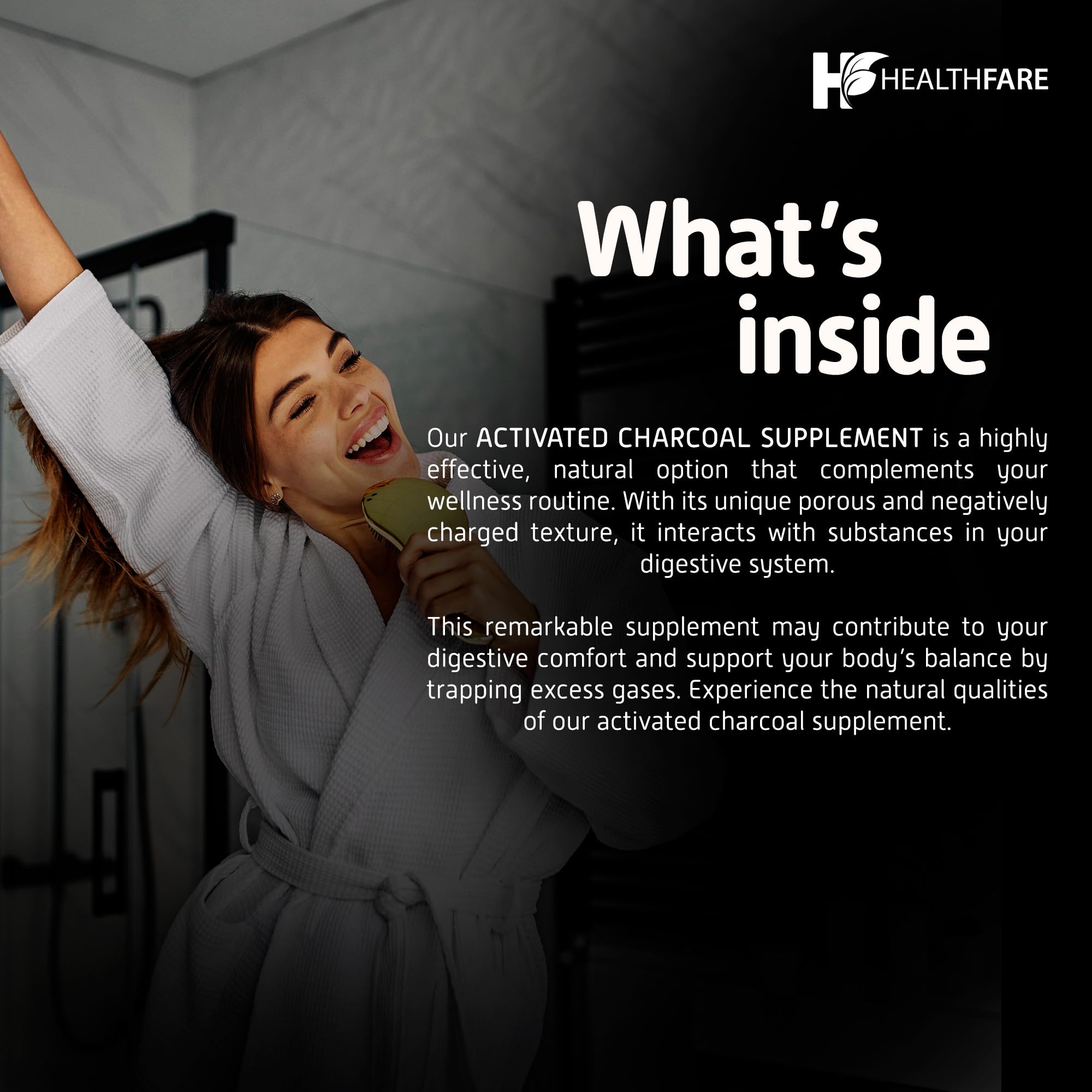 Detox and digestive balance concept with Healthfare charcoal capsules