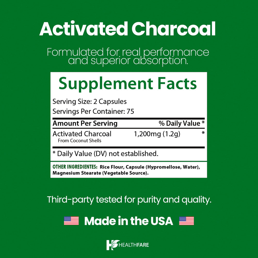 Organic coconut-sourced activated charcoal for Healthfare pills
