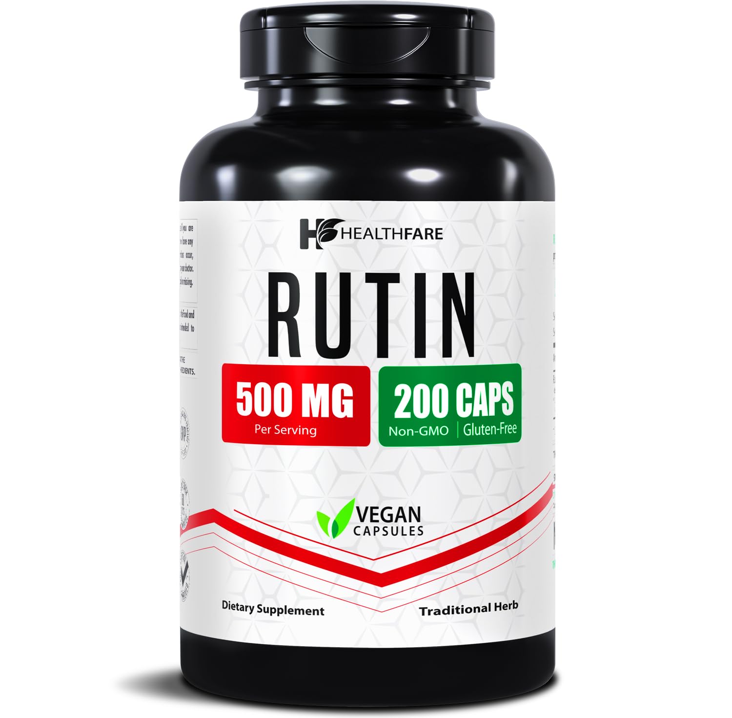 Healthfare Rutin Supplement 500mg bottle with 200 vegan capsules