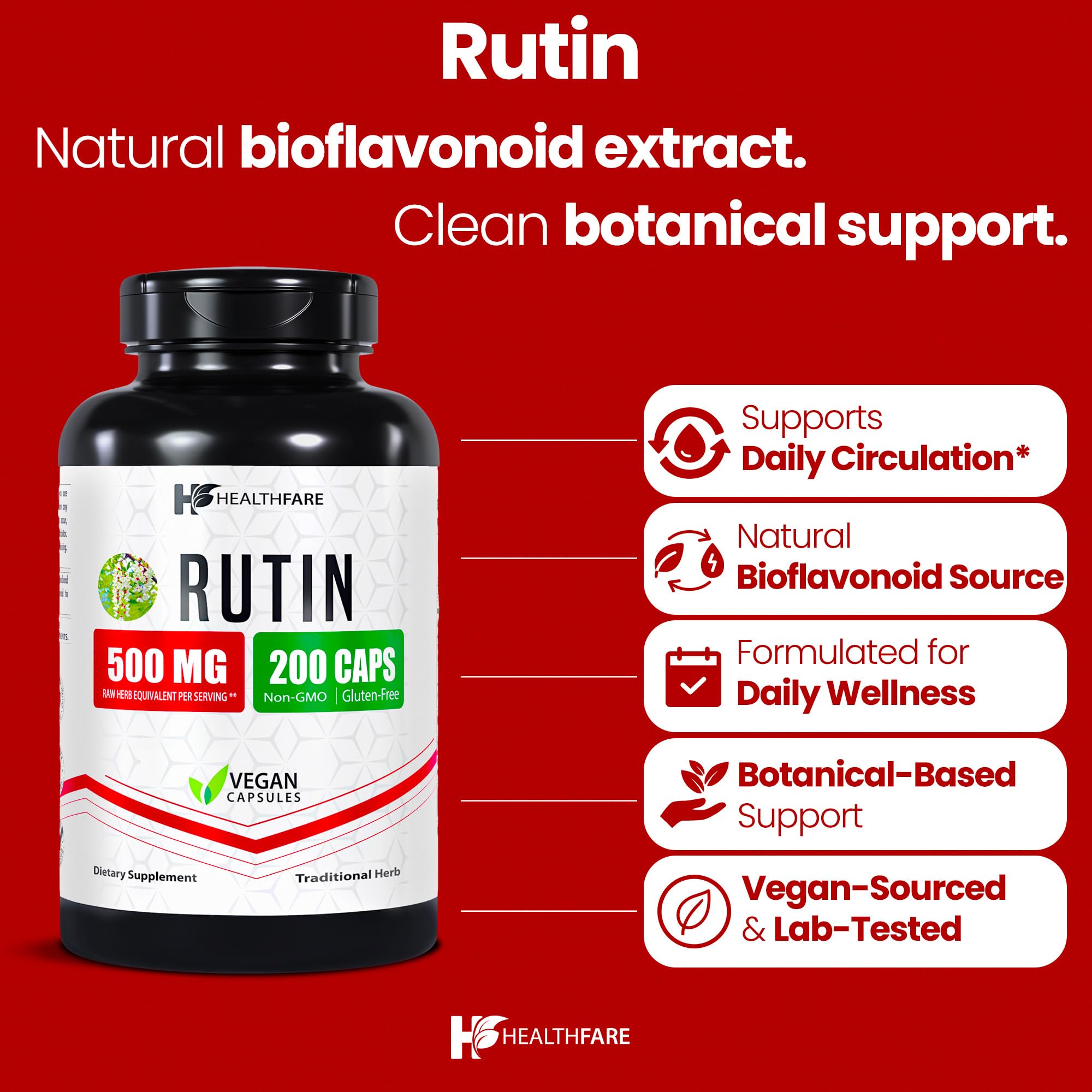 Healthfare Rutin 500mg bottle – side view