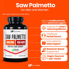 Product label showing Healthfare Saw Palmetto information