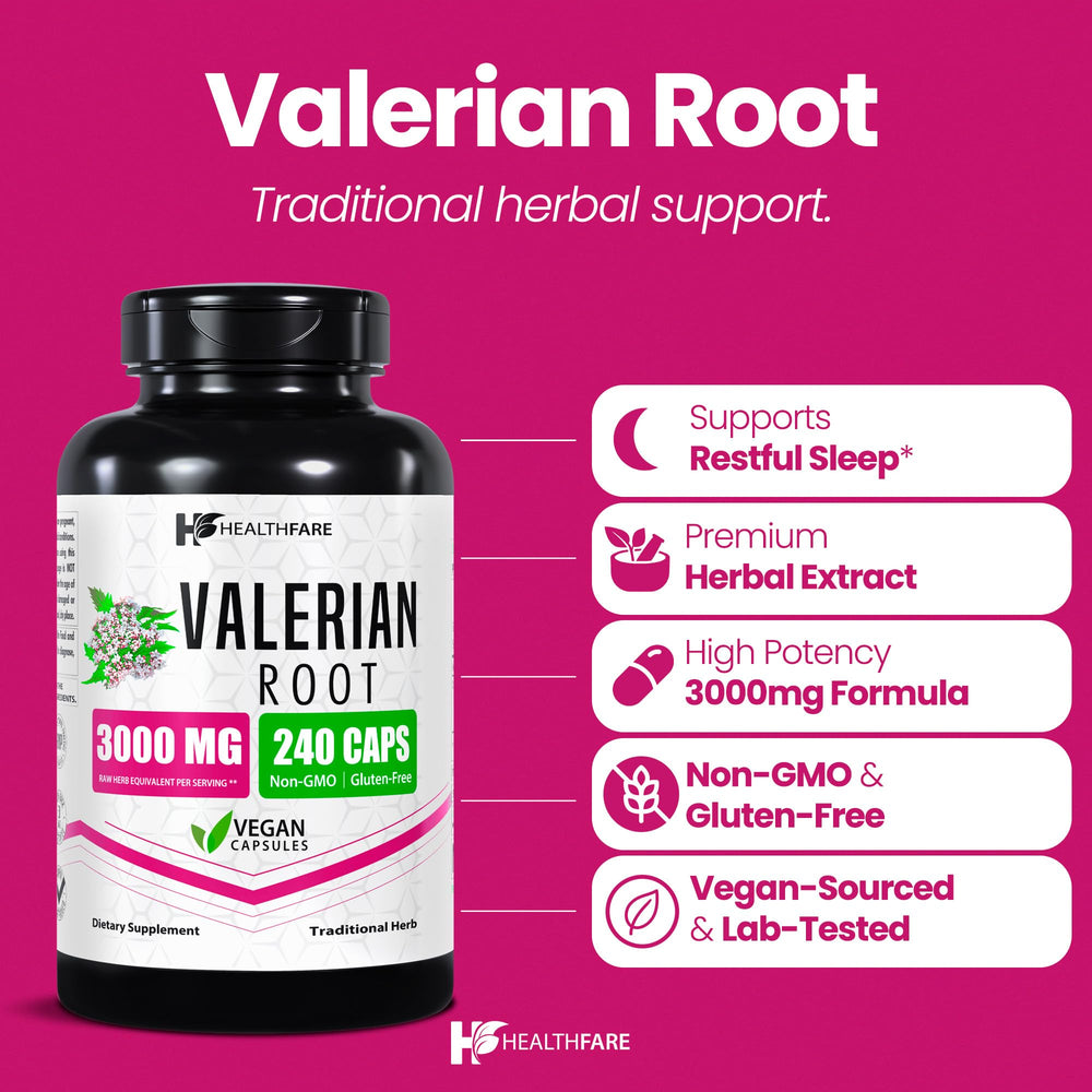 Close-up of valerian root capsules illustrating relaxation and sleep support