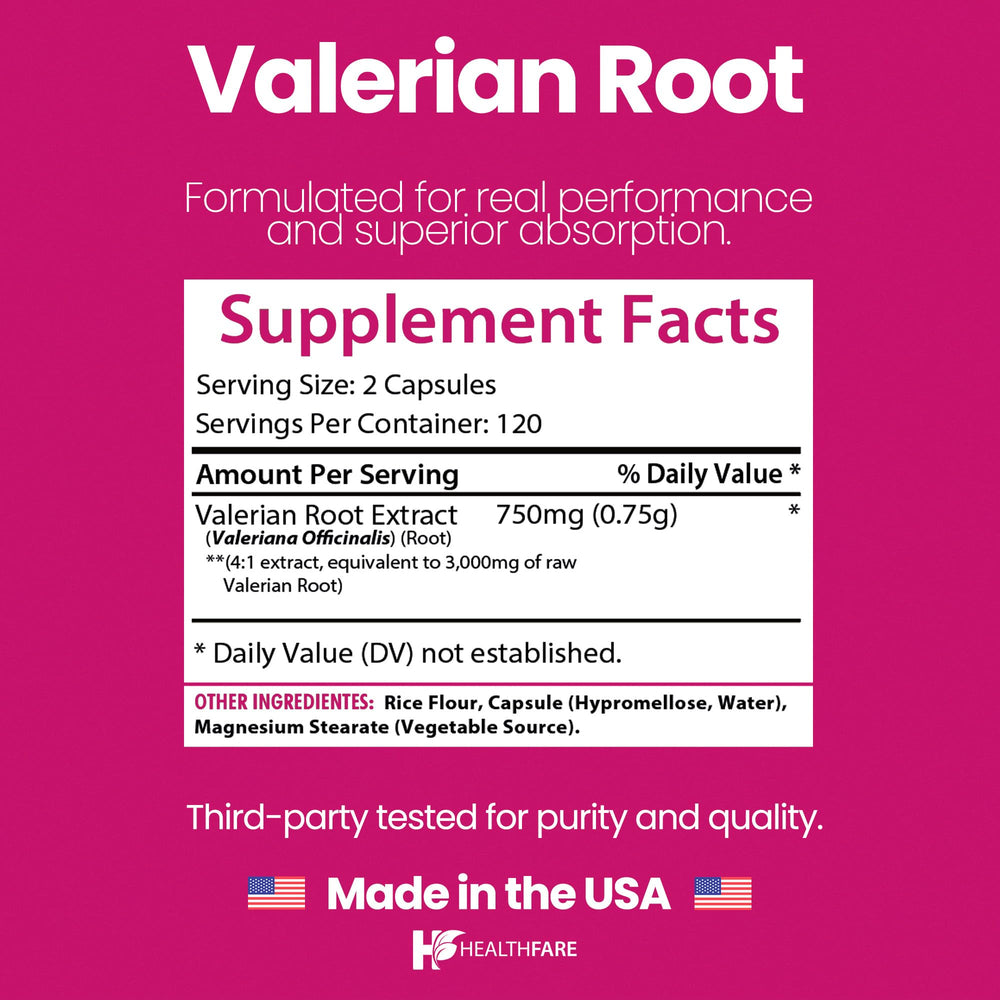Close-up of 3000mg high-potency valerian root extract capsule