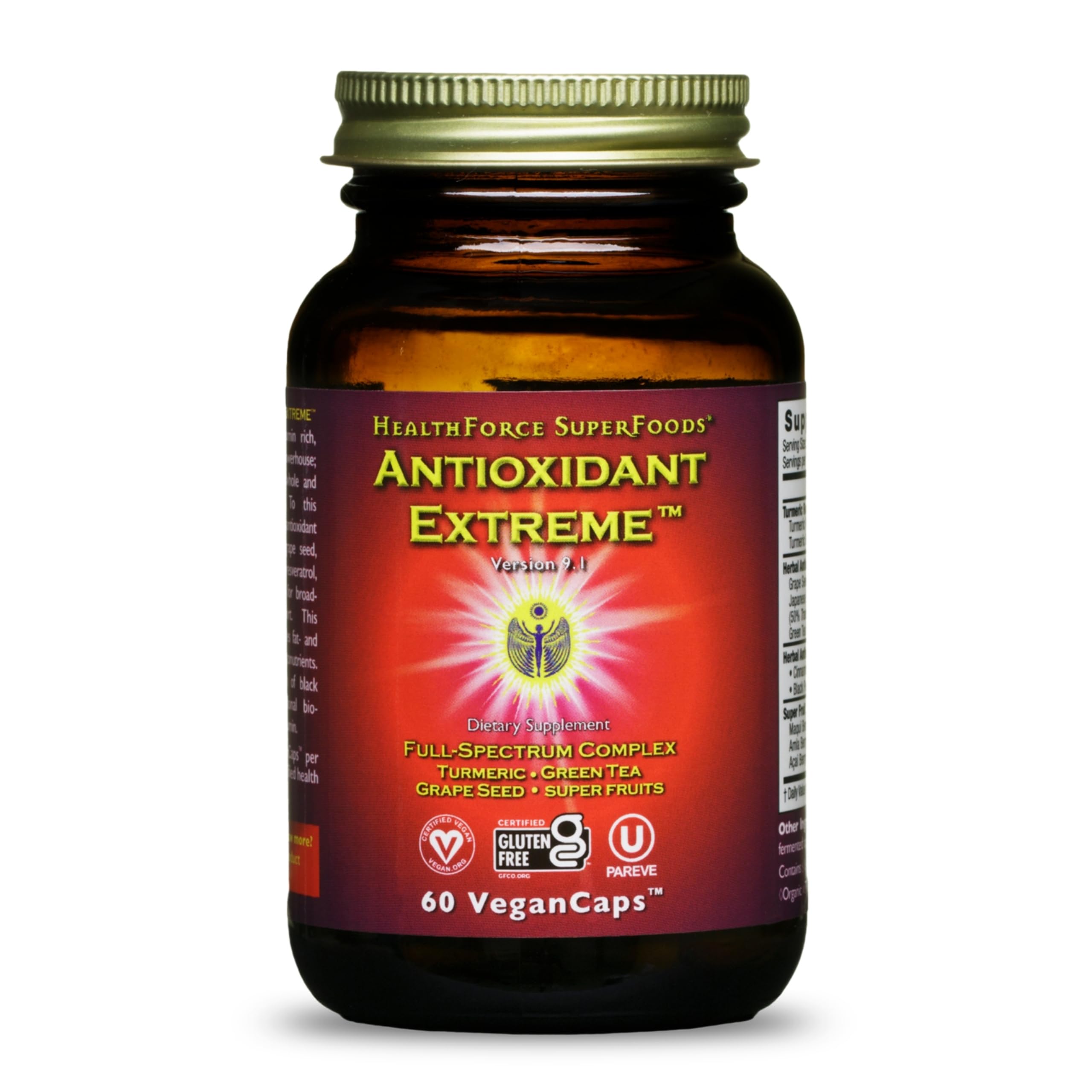 Front view of HEALTHFORCE SUPERFOODS Antioxidant Extreme bottle with 60 vegan capsules
