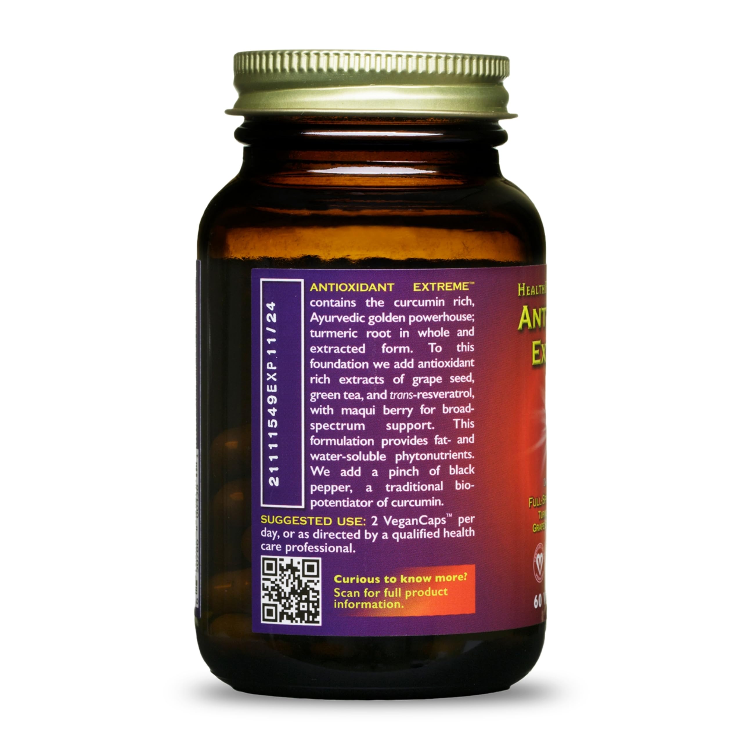 Ingredients panel highlighting grape seed extract, green tea, trans-resveratrol and maqui berry