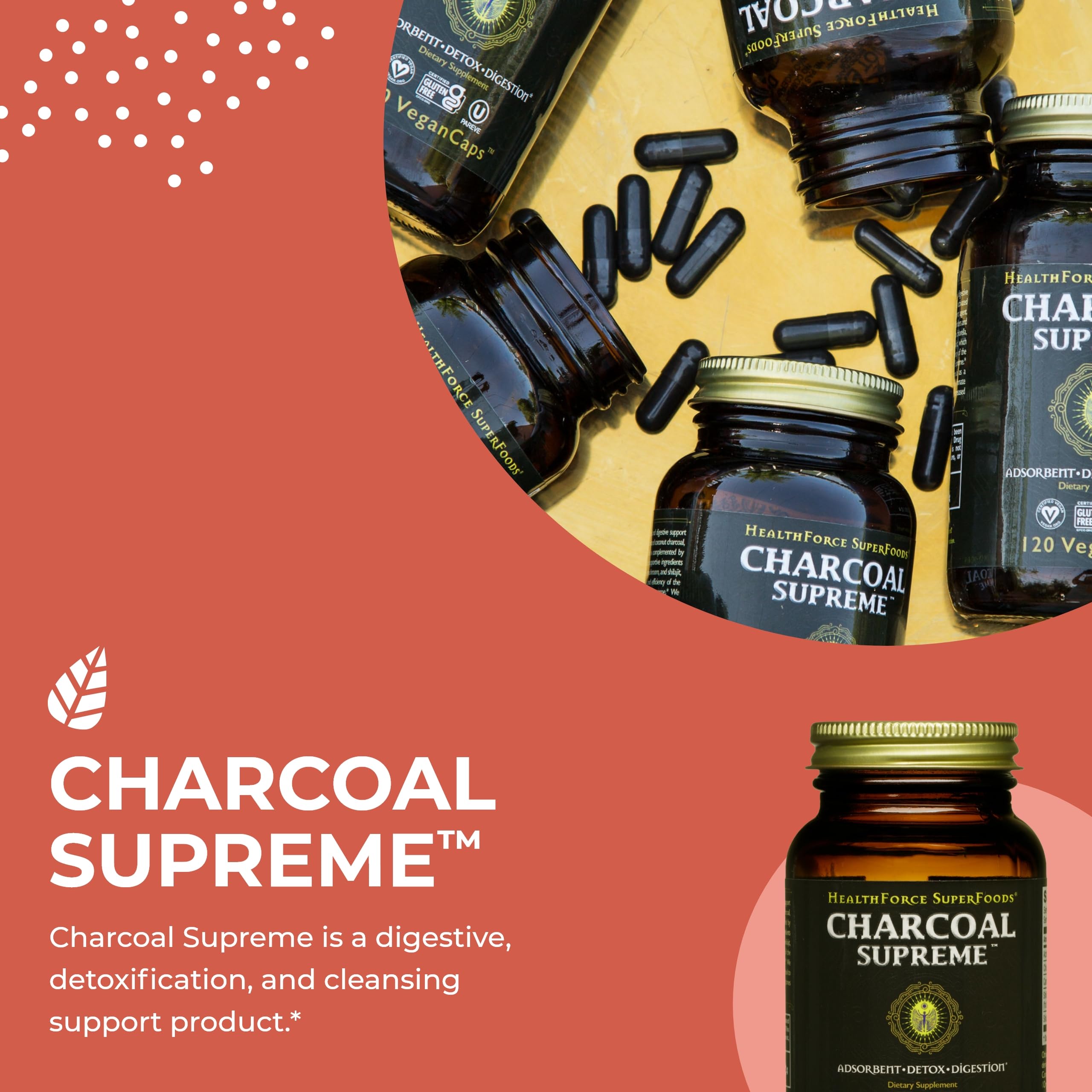 HEALTHFORCE SUPERFOODS charcoal powder texture demonstrating activated coconut charcoal quality