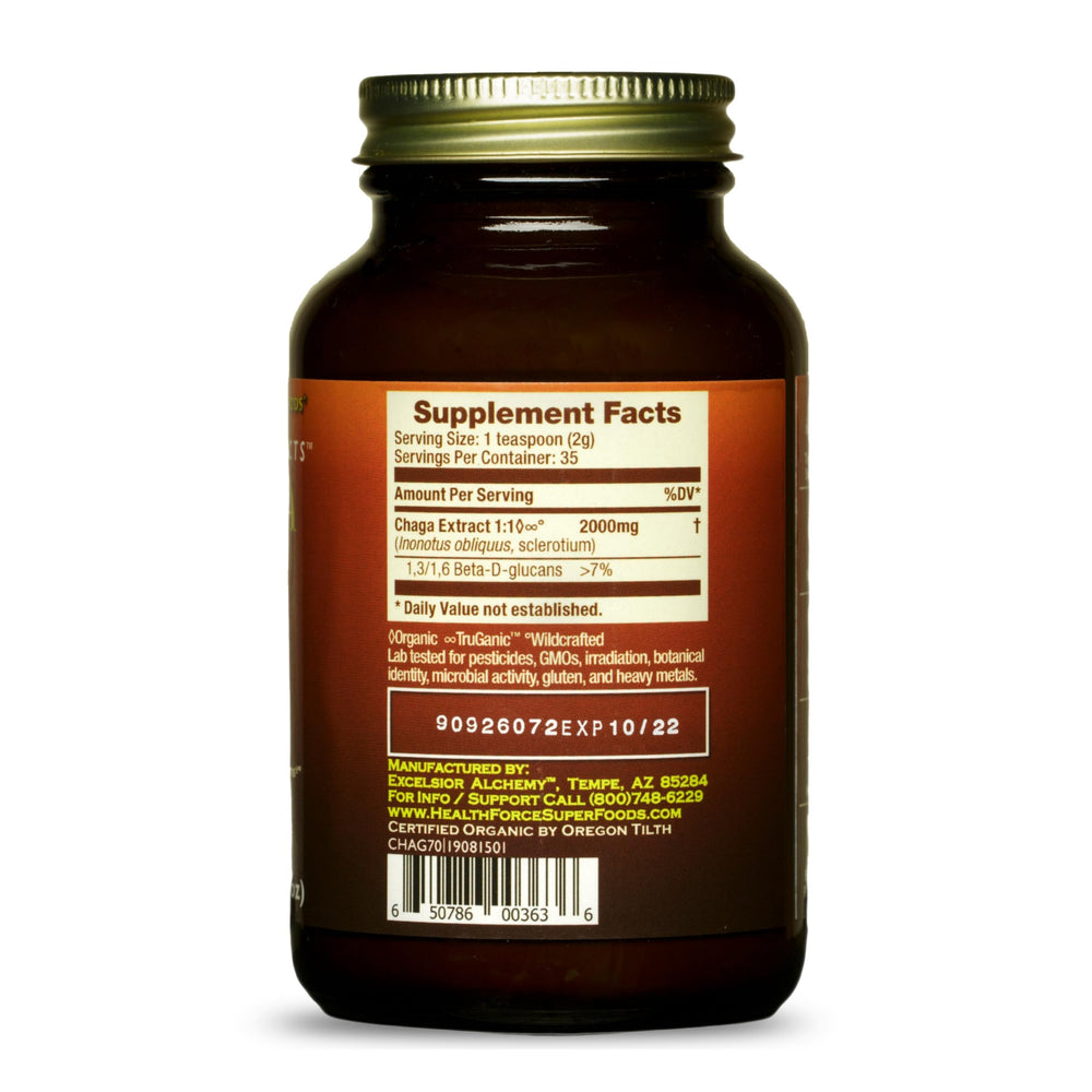 Chaga powder in a scoop