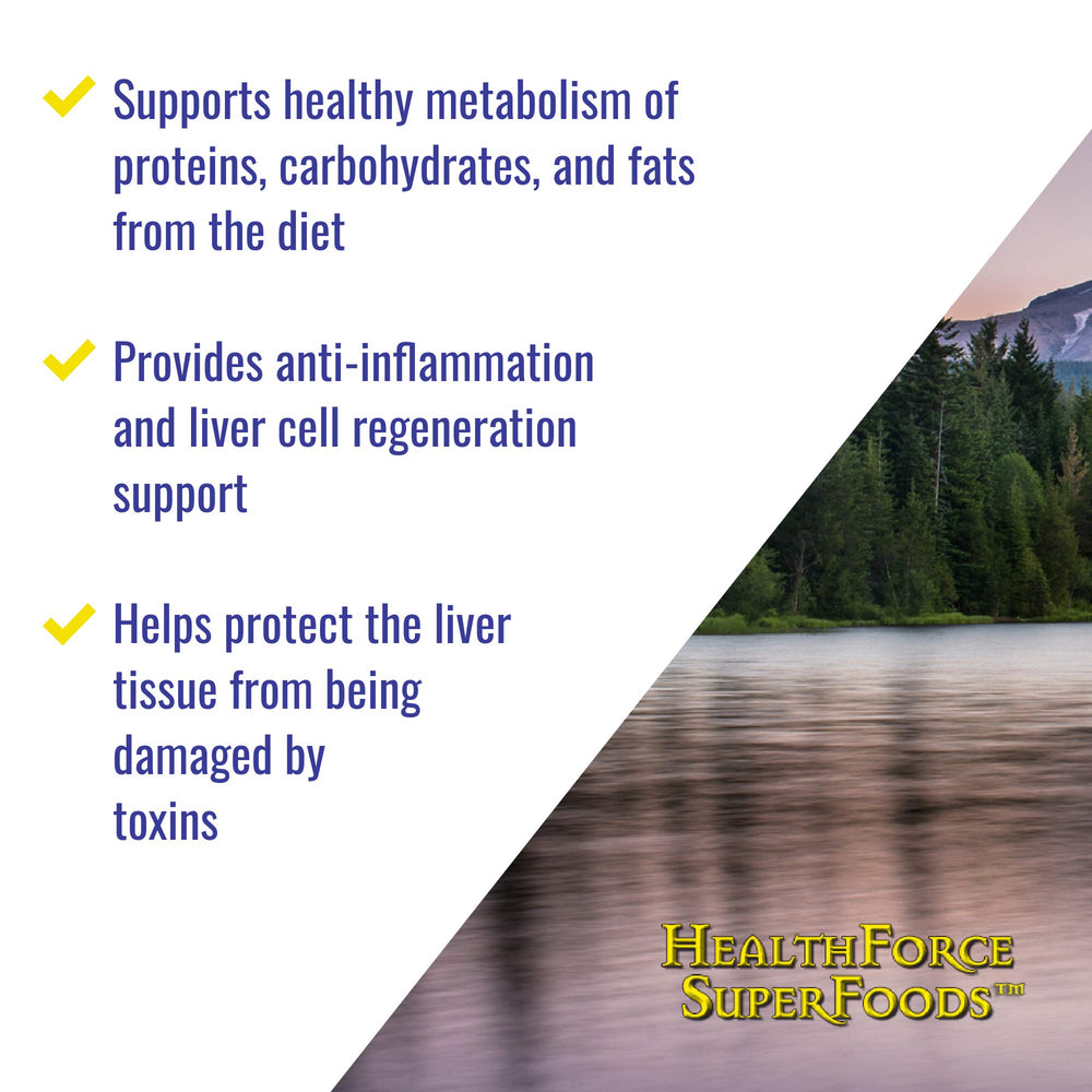 Dosage information for HealthForce Liver Rescue on packaging