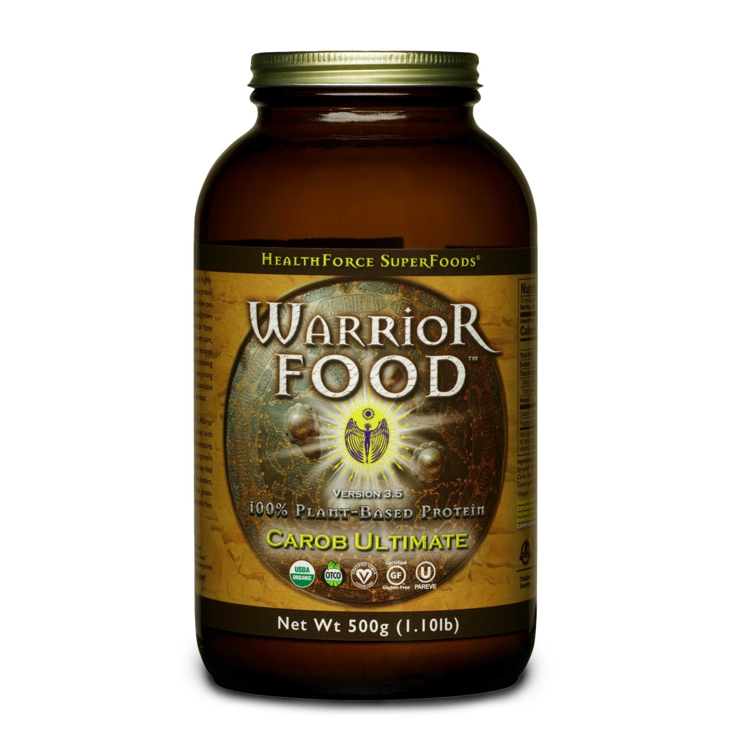 HealthForce Warrior Food Protein Powder Carob flavor 500 g packaging