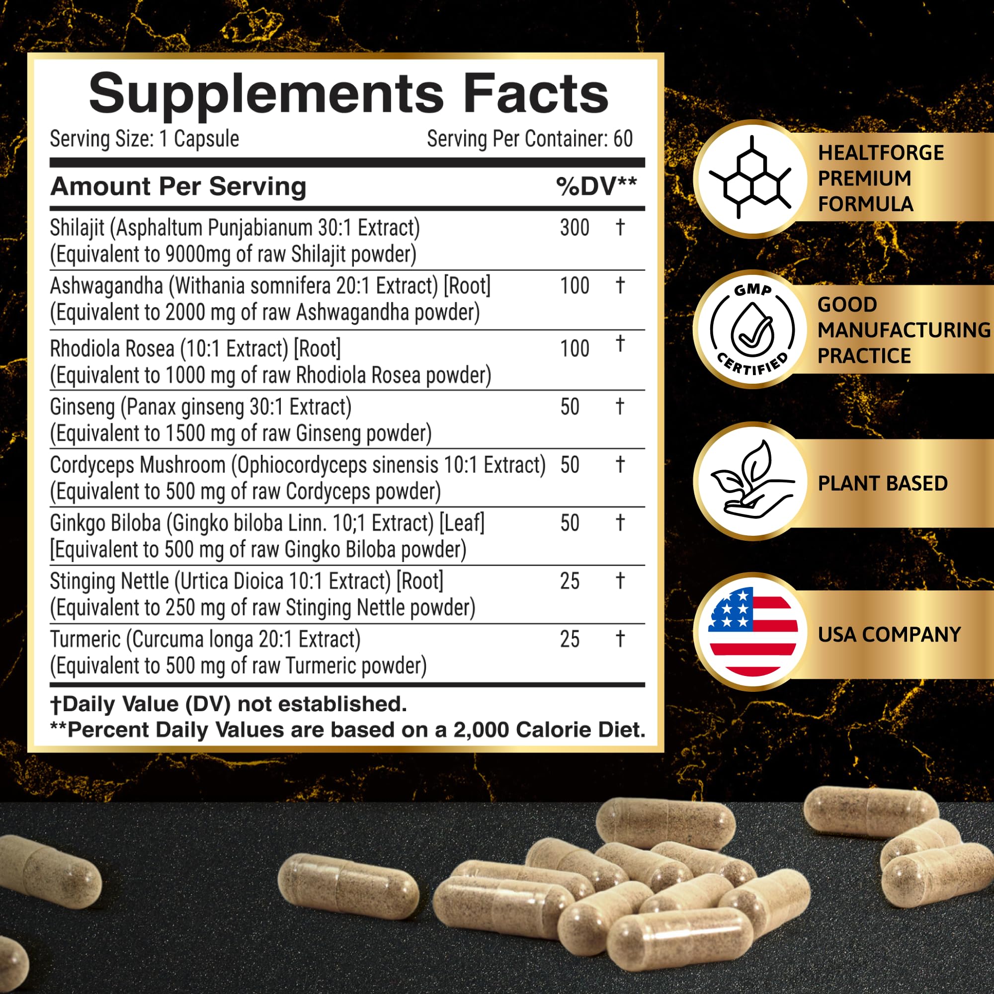 Ashwagandha ingredient close-up for HEALTHFORGE Shilajit capsules