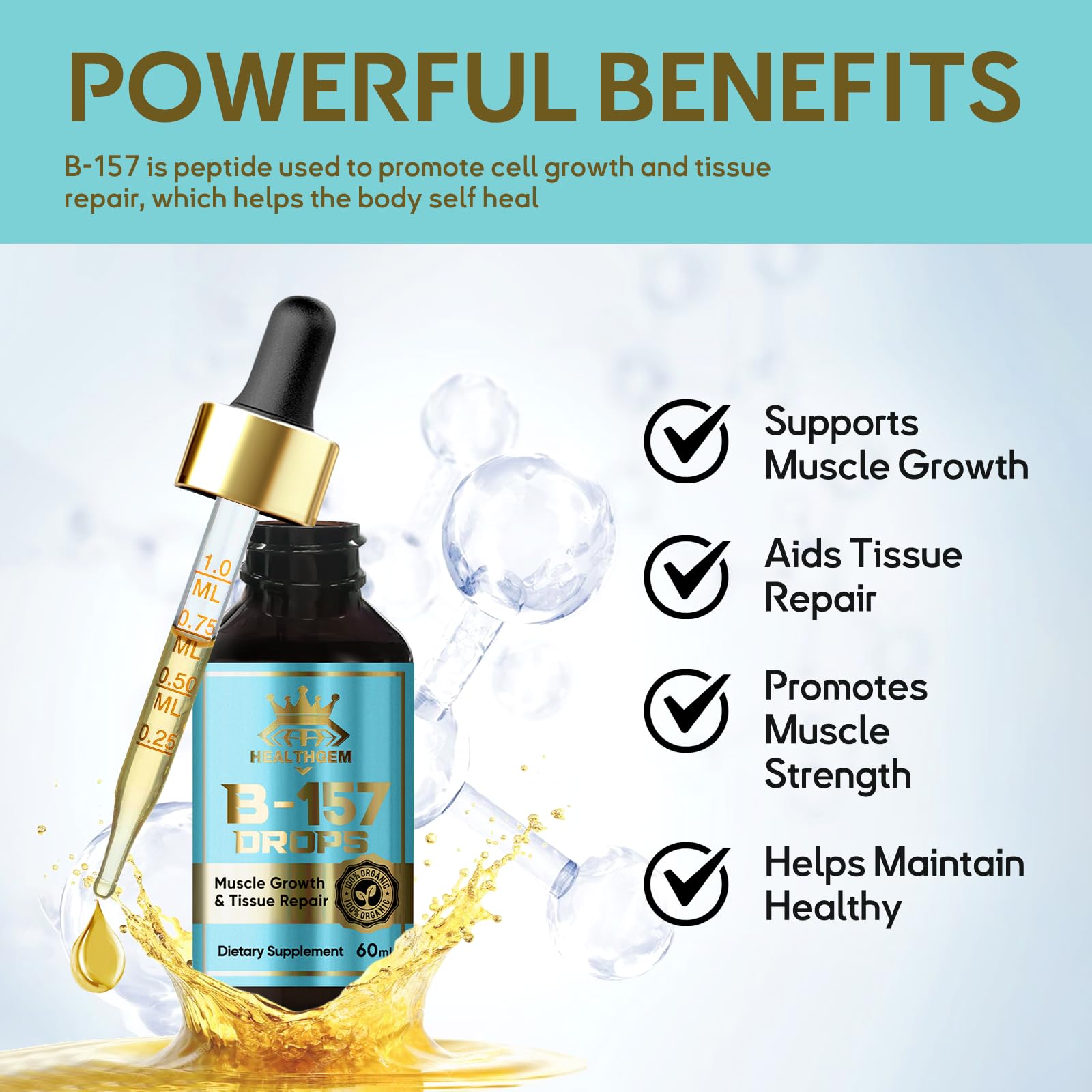 Close-up of HealthGEM BP 157 label showing Non-GMO and gluten-free