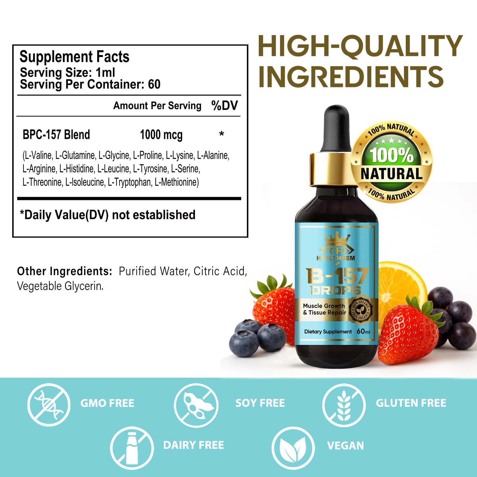 Dropper releasing liquid from HealthGEM BP 157 bottle