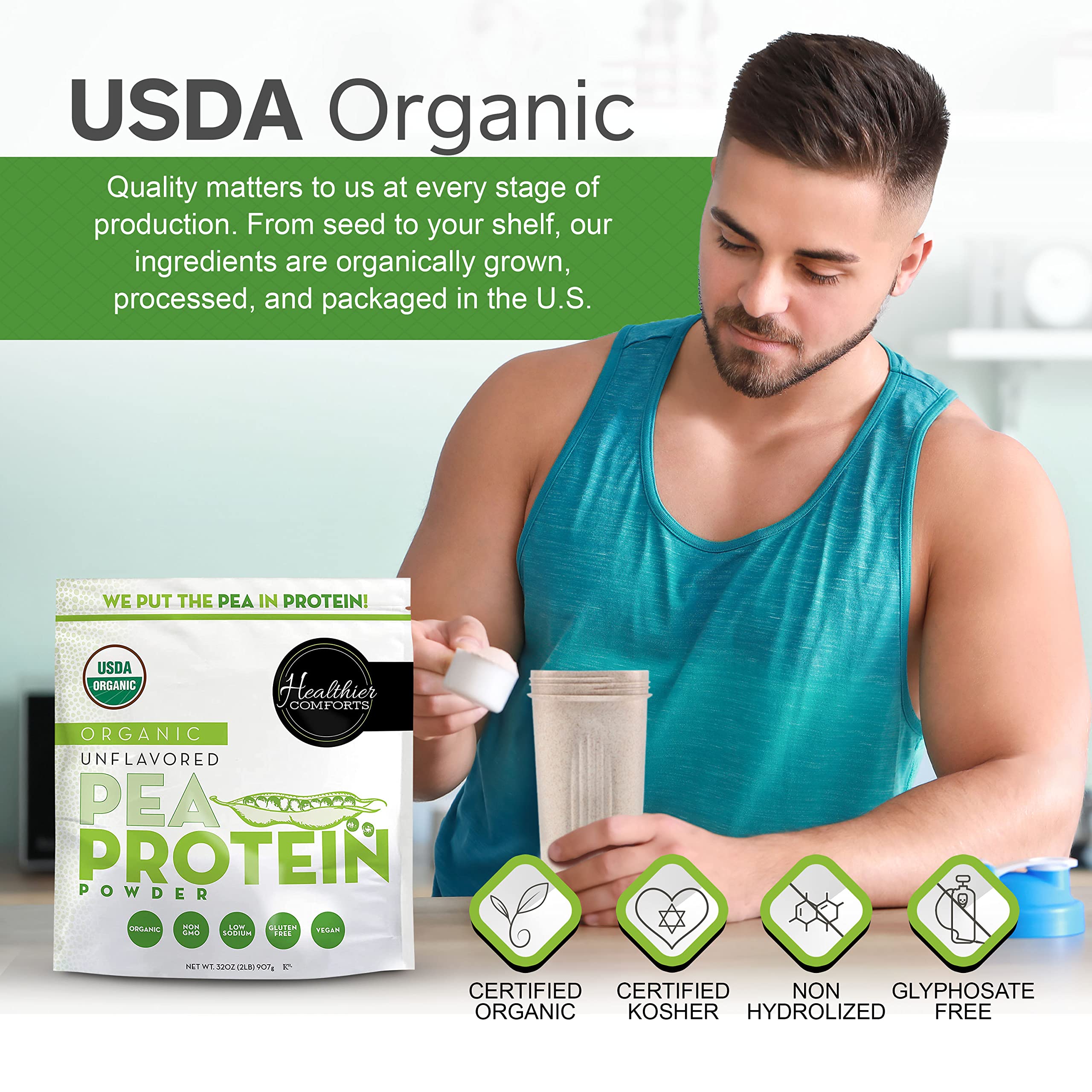 Low-sodium pea protein powder with 14 mg per serving