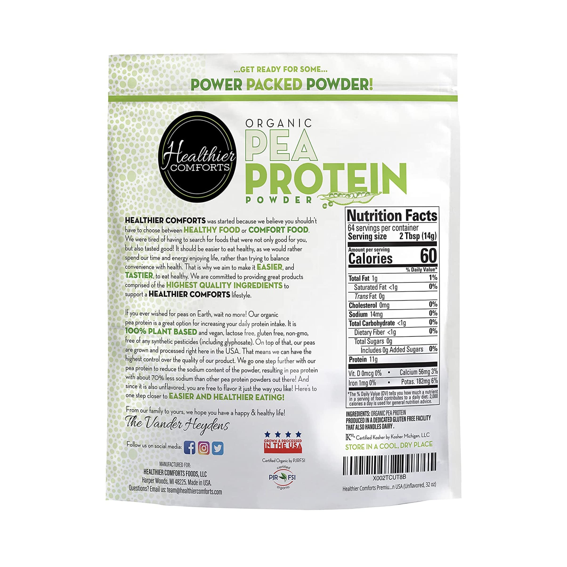 Shake being poured with Healthier Comforts pea protein powder