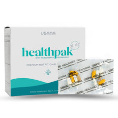 USANA HealthPak AM/PM daily packets arranged in a 56-pack supply