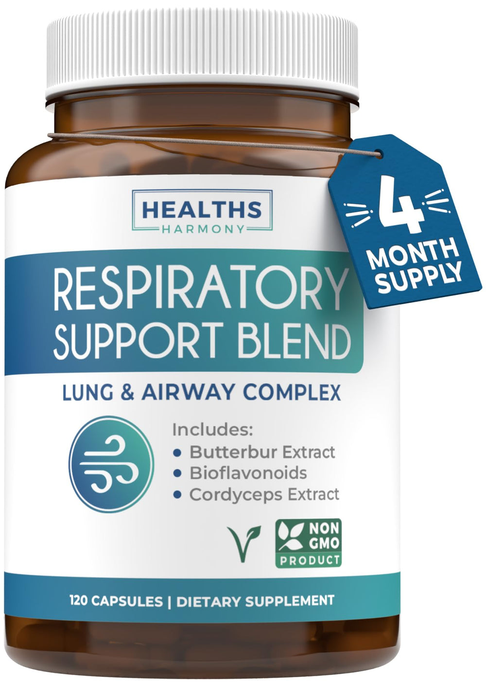 Healths Harmony respiratory-lung-health-bottle showcases long-term lung support.