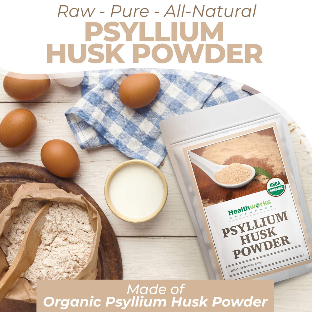 Certification label on Healthworks Psyllium Husk Powder jar