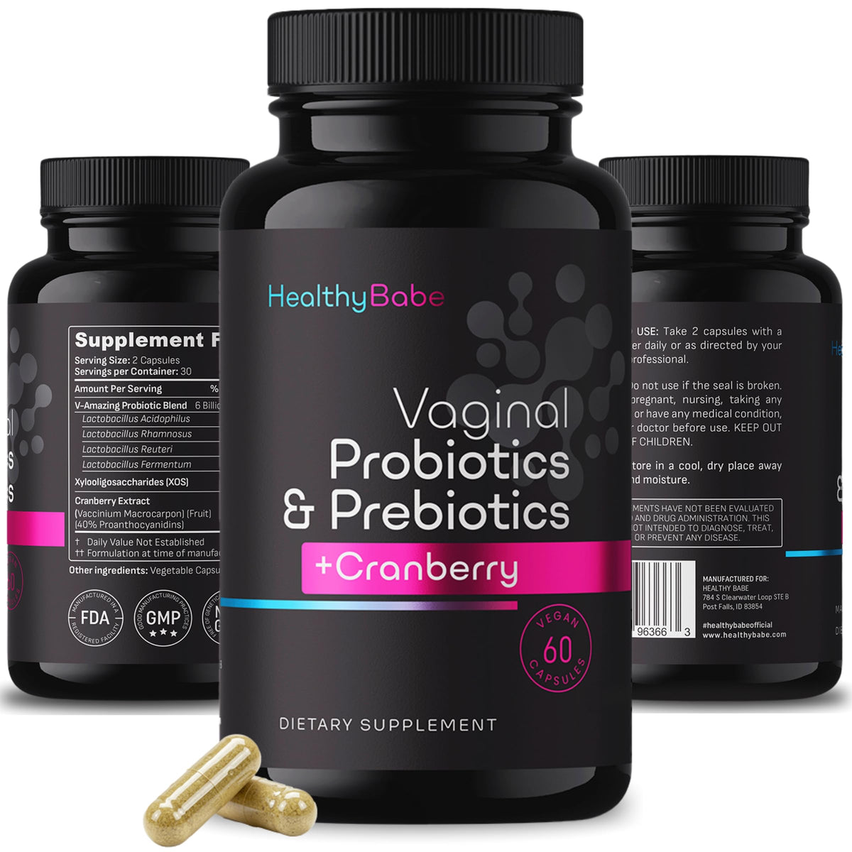 Healthy Babe Vaginal Probiotic bottle with 60 vegan capsules