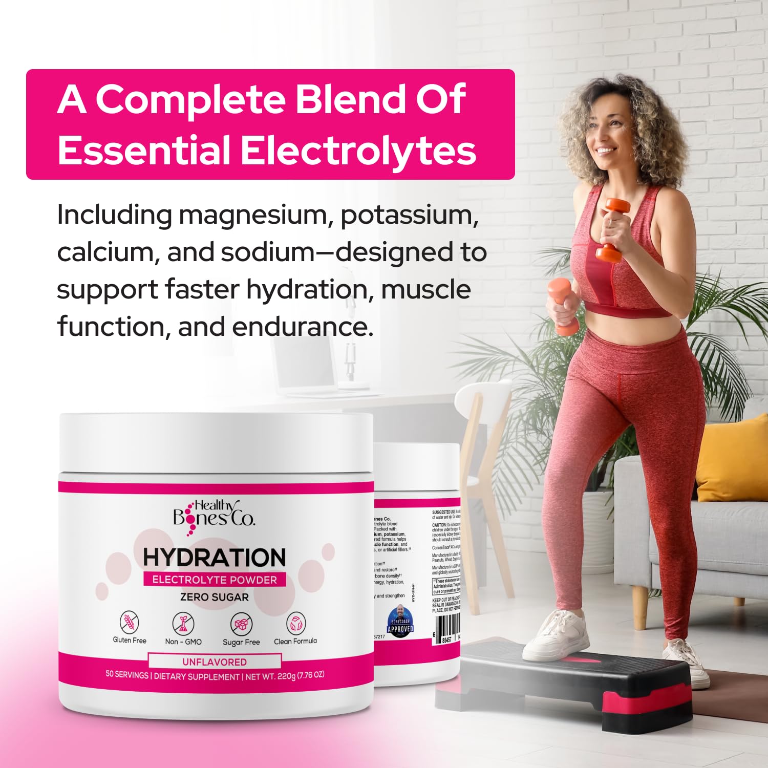 Healthy Bones Co allergen-free label signaling safe electrolyte support.