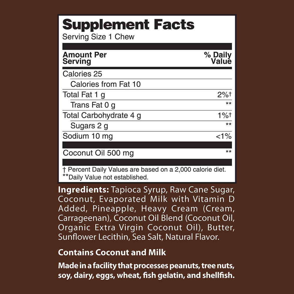 Close-up of a single 500 mg Coconut Oil Soft Chew