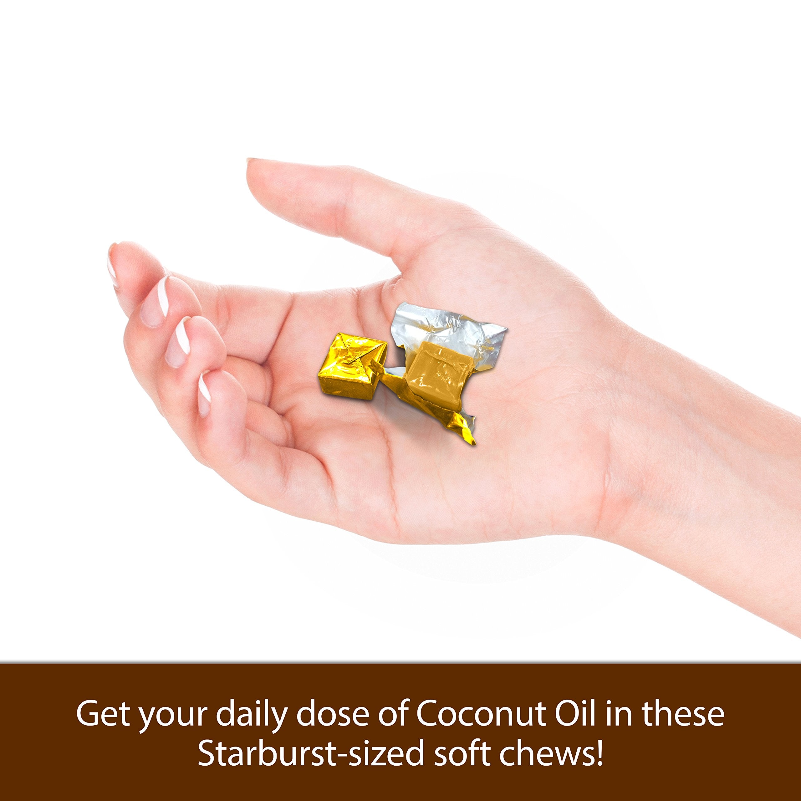 Close-up of caramel coconut-flavored soft chew