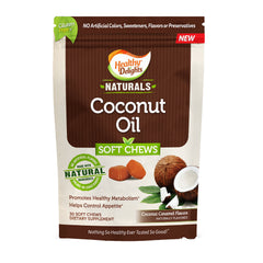 Front packaging view of Healthy Delight Naturals Coconut Oil Soft Chews