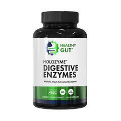 Bottle label of Healthy Gut HoloZyme Max Strength digestive enzymes