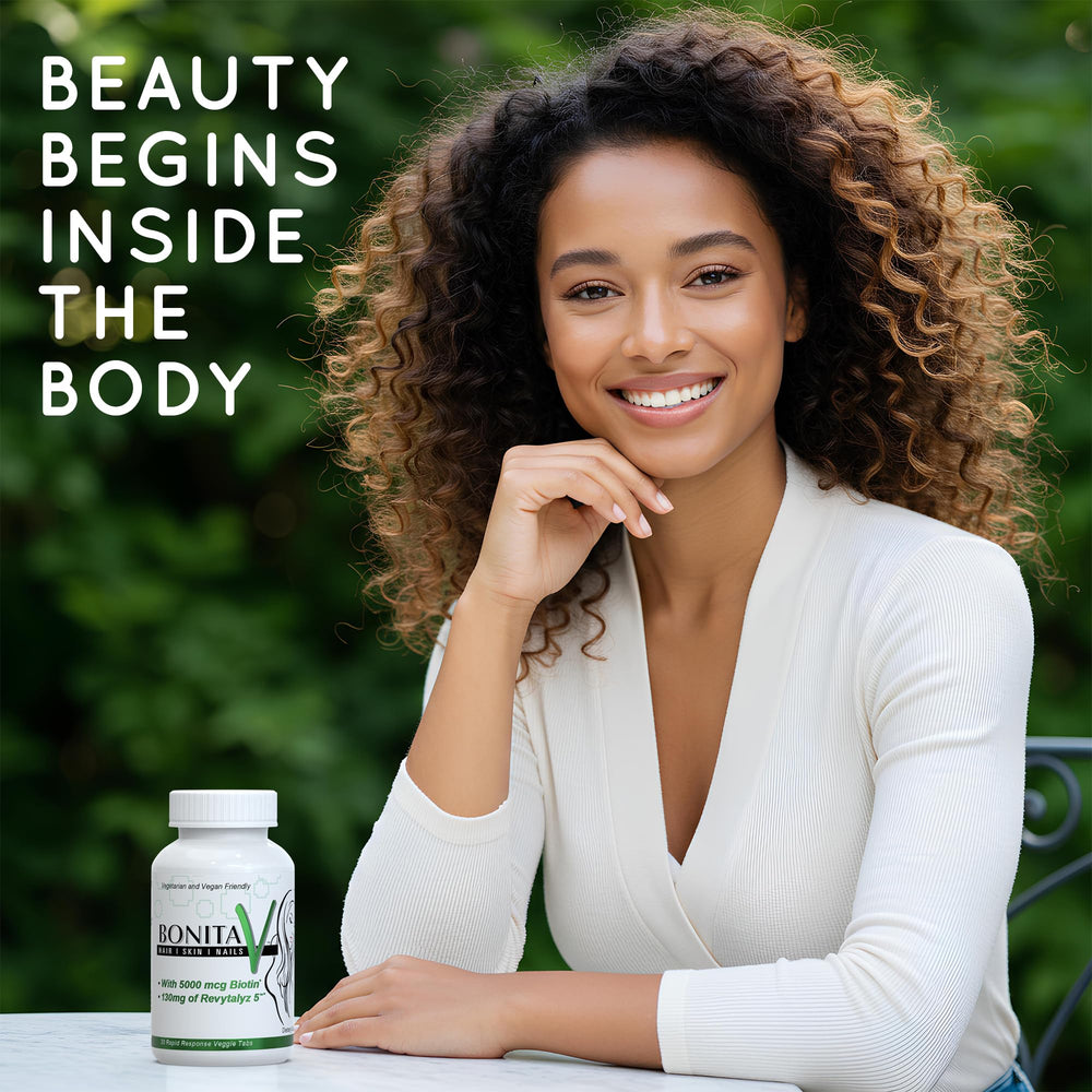 Lifestyle image showing healthy hair, nails and skin
