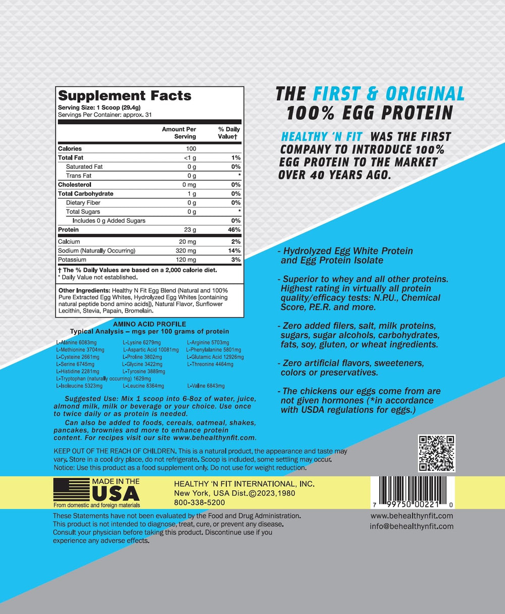 Healthy N Fit egg protein banana ingredients reveal natural peptides and zero artificial additives.