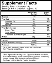 Healthy 'N Fit Egg Protein Vanilla label—naturally sweetened with zero carbs and gluten-free ingredients.