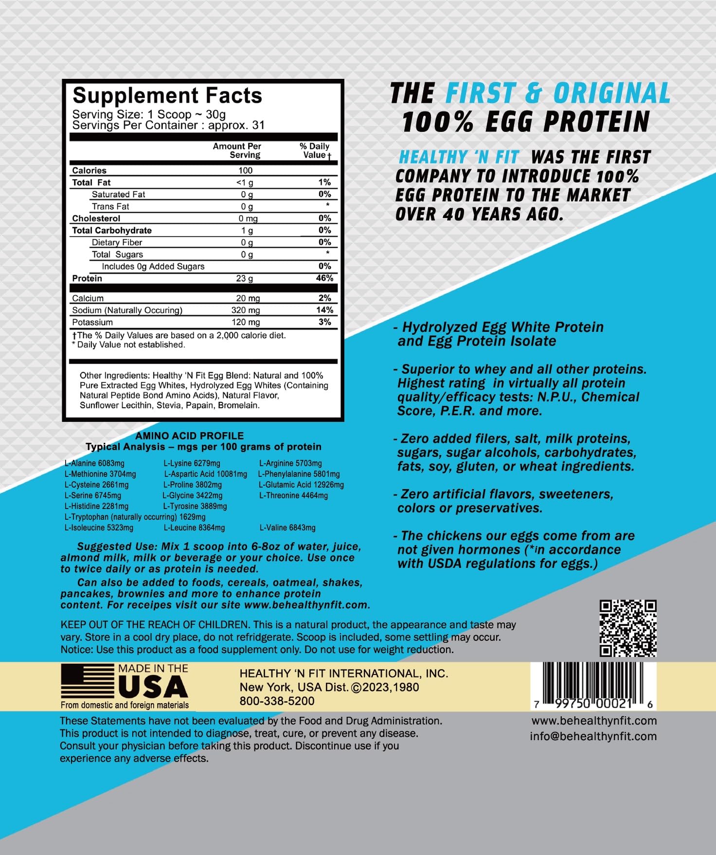 Healthy 'N Fit egg protein vanilla non-GMO graphic emphasizes purity and clean ingredients.