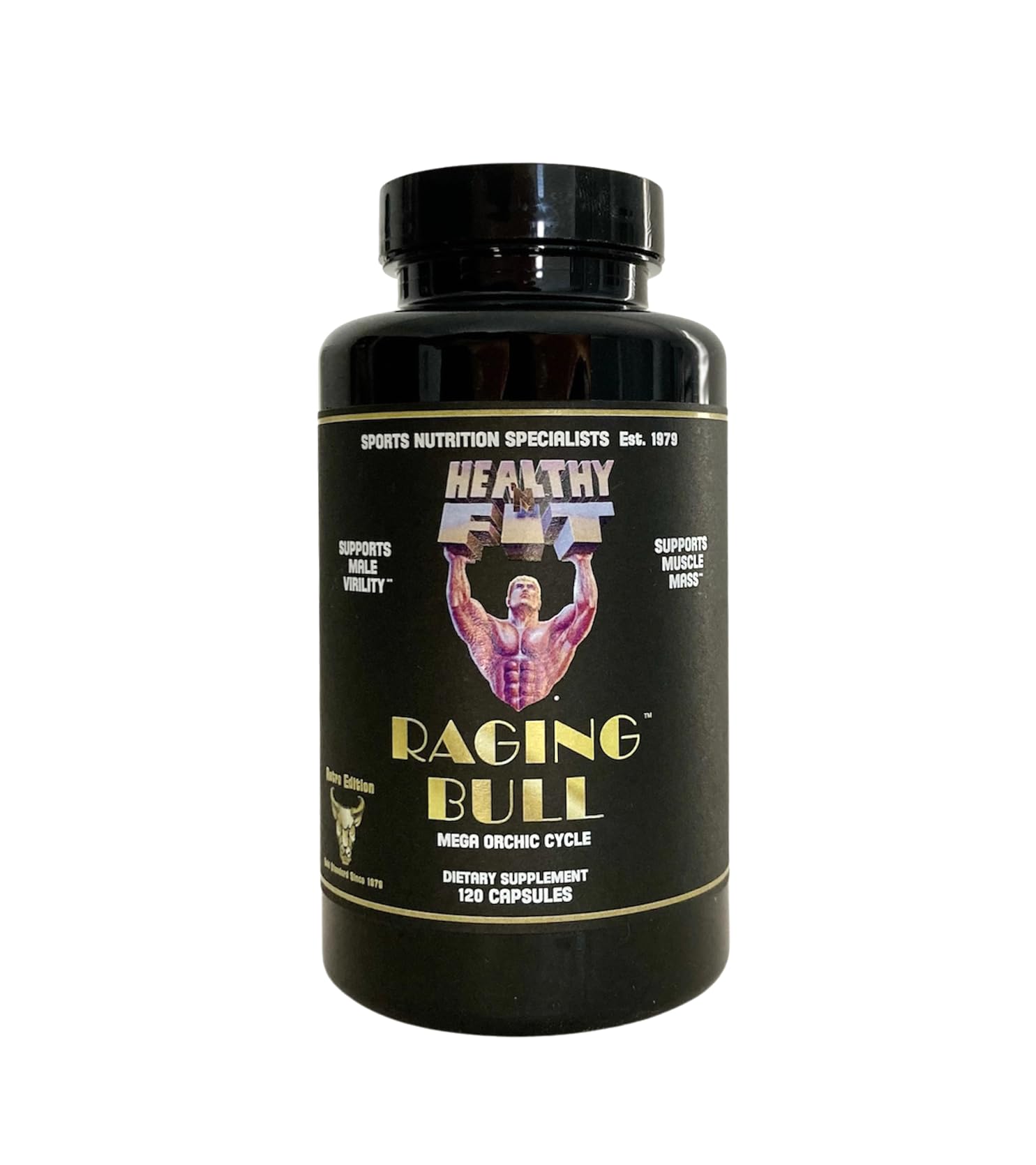 Bottle of Healthy 'N Fit Raging Bull Mega Orchic 120 capsules