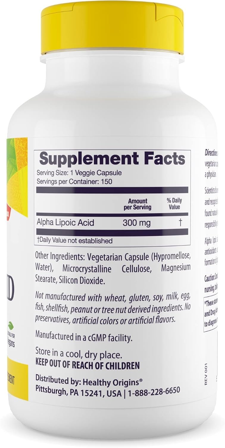 Healthy Origins Alpha Lipoic Acid ingredient panel image underscores ALA's energy-supporting role.