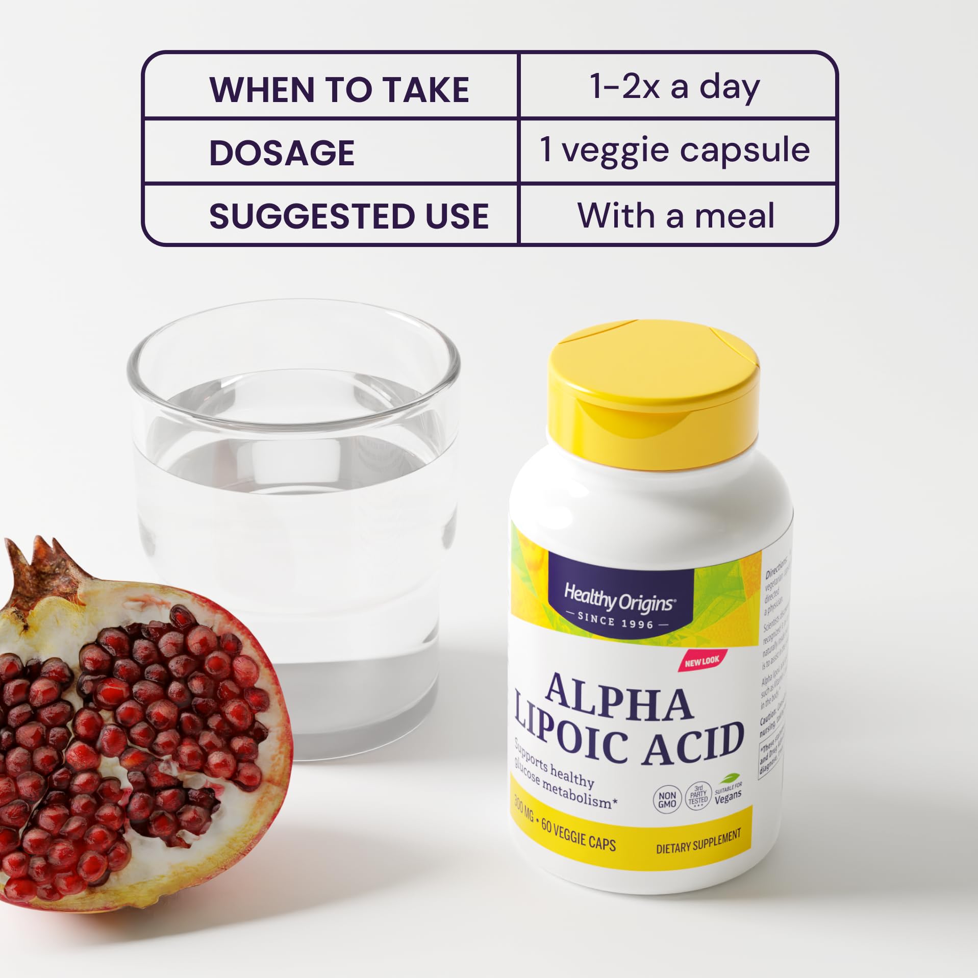 Healthy Origins Alpha Lipoic Acid vitamin scene showcases vegetarian capsules for daily antioxidant routine.