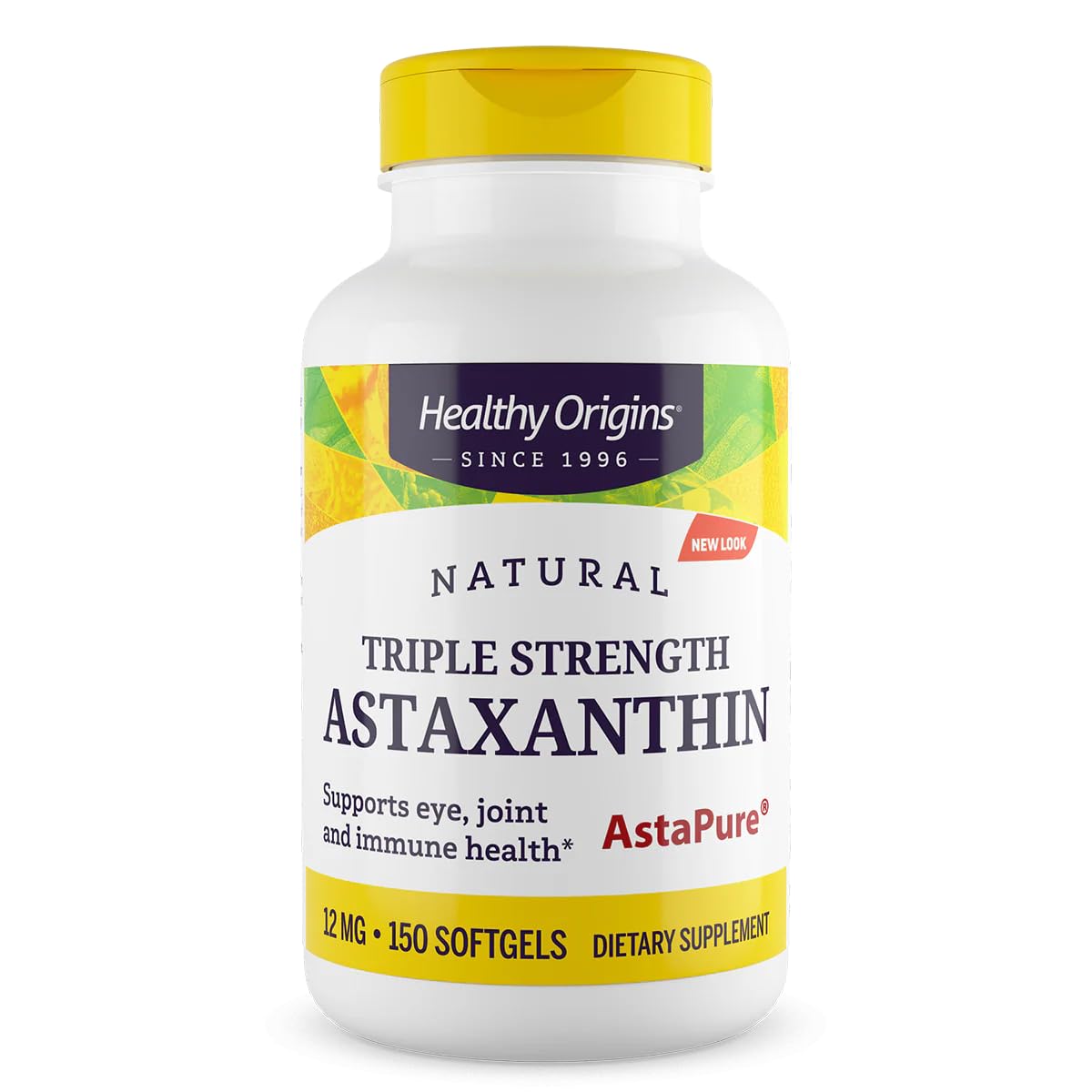 Healthy Origins Astaxanthin 12 mg bottle with Astapure label