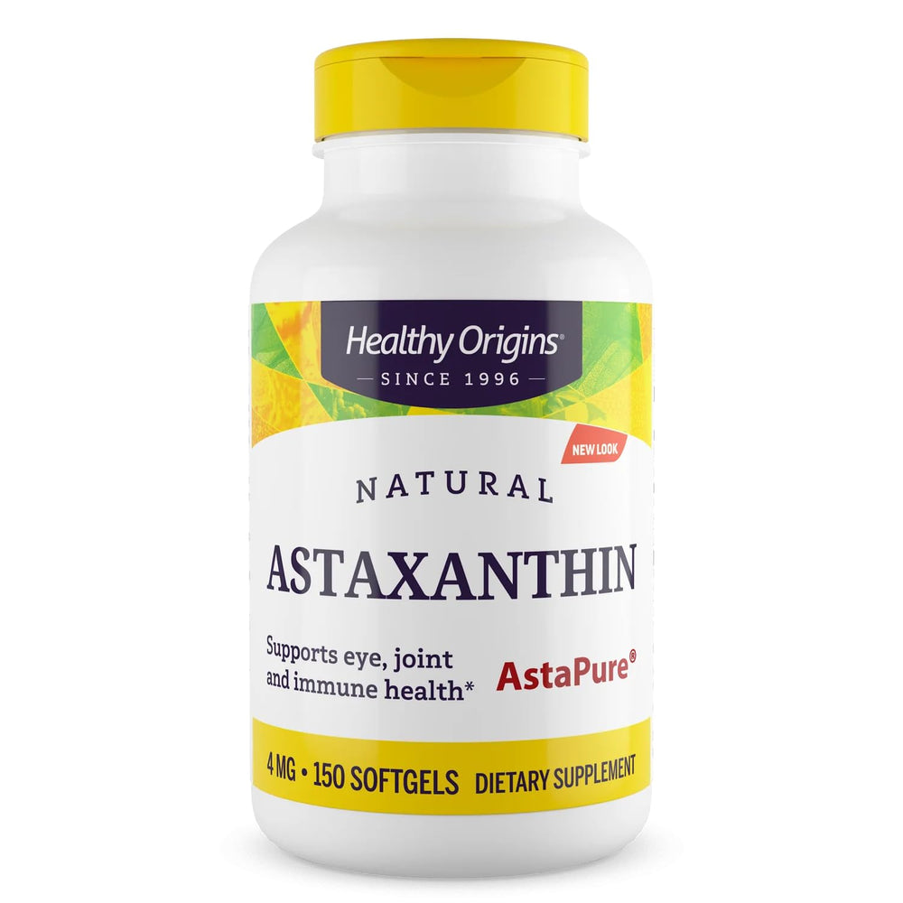 Healthy Origins Astaxanthin 4 mg bottle highlighting immune support benefits